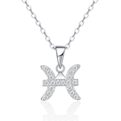 Pisces moissanite zodiac necklace with platinum-plated finish