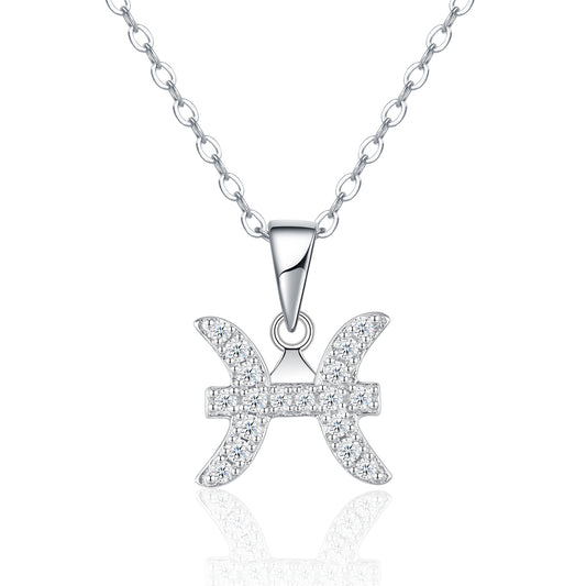 Pisces Moissanite Zodiac Necklace – S925 Platinum Plated