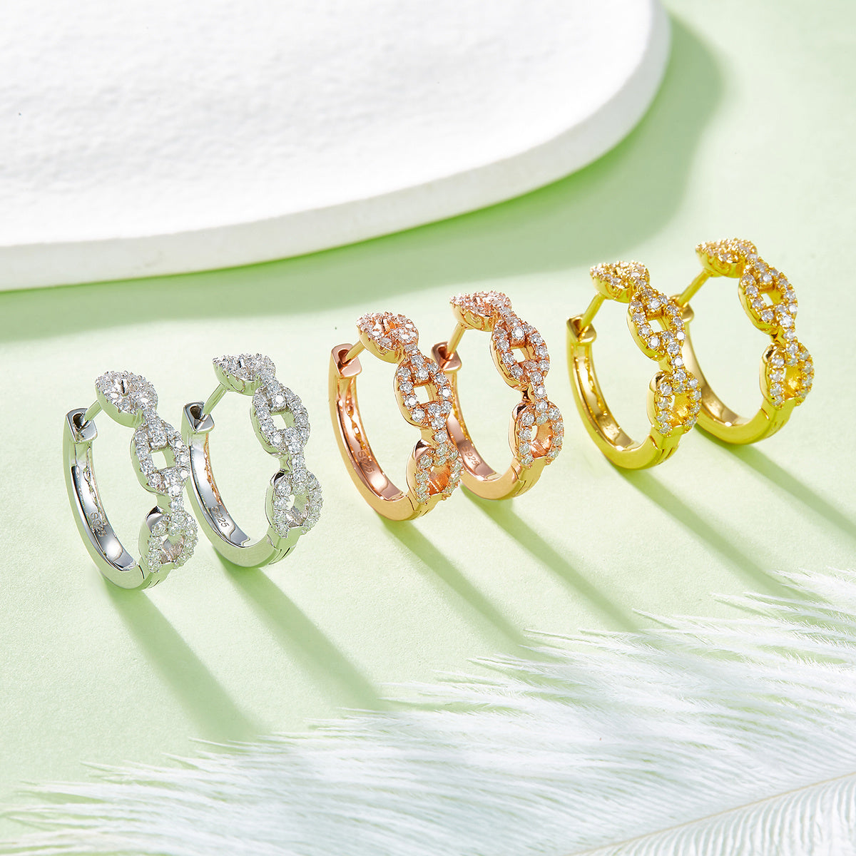 Twisted Chain Link Moissanite Hoops 18mm – S925 Platinum – view 7