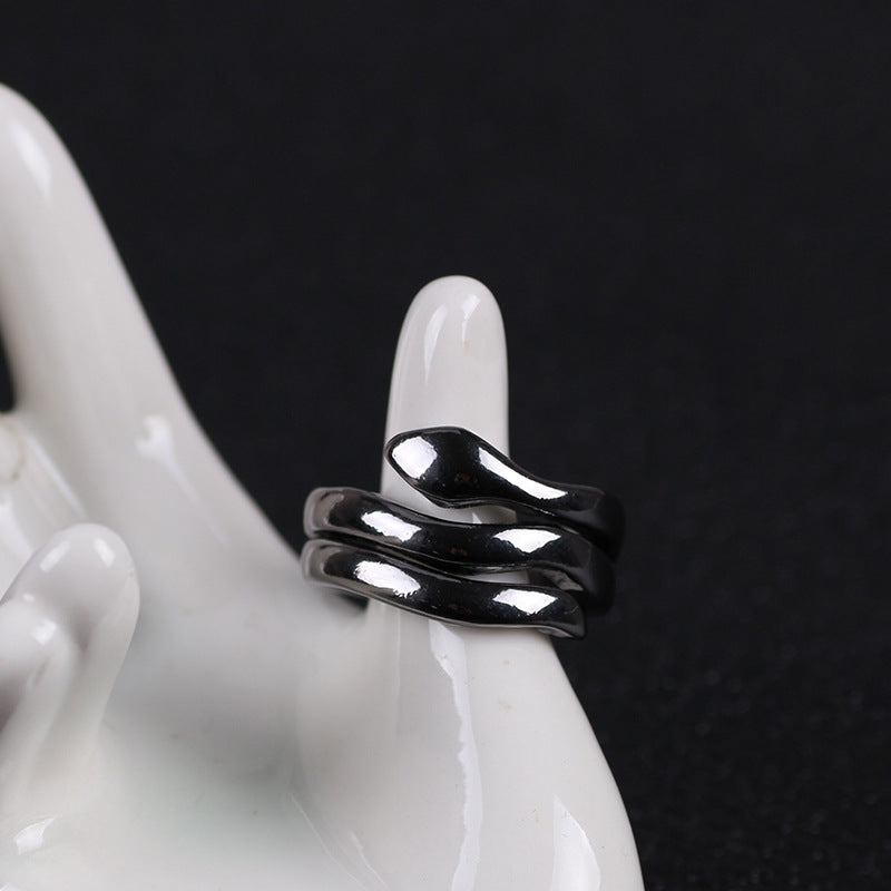Retro Ring, Punk-style Double-layer Snake-shaped Mens Ring – view 4