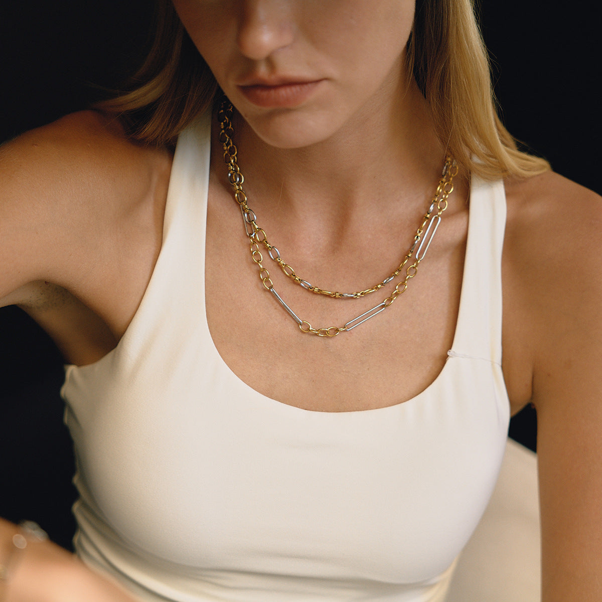 18K Gold And Stainless Steel Two-tone Chain Necklace Accessory For Women – view 2