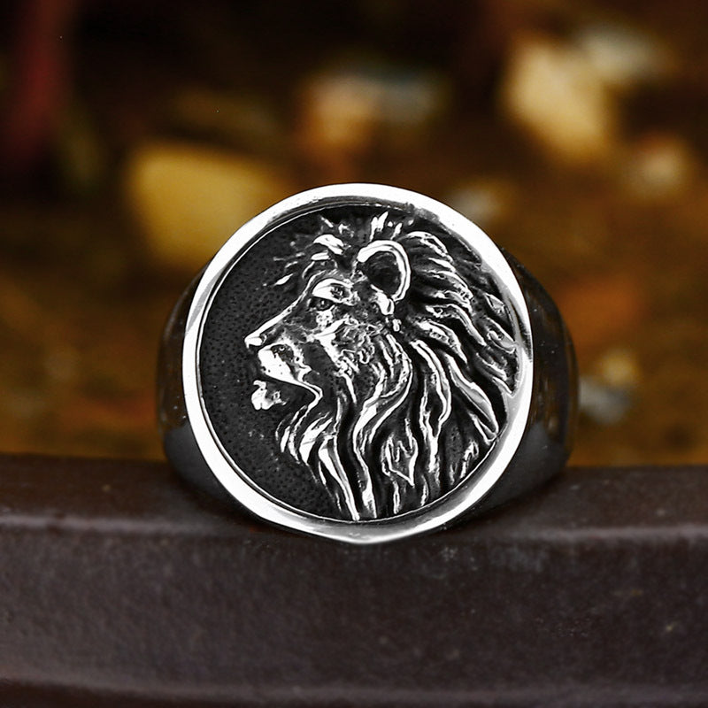 Stainless Steel Bold Retro Personalized Lion Head Titanium Steel Ring – view 2