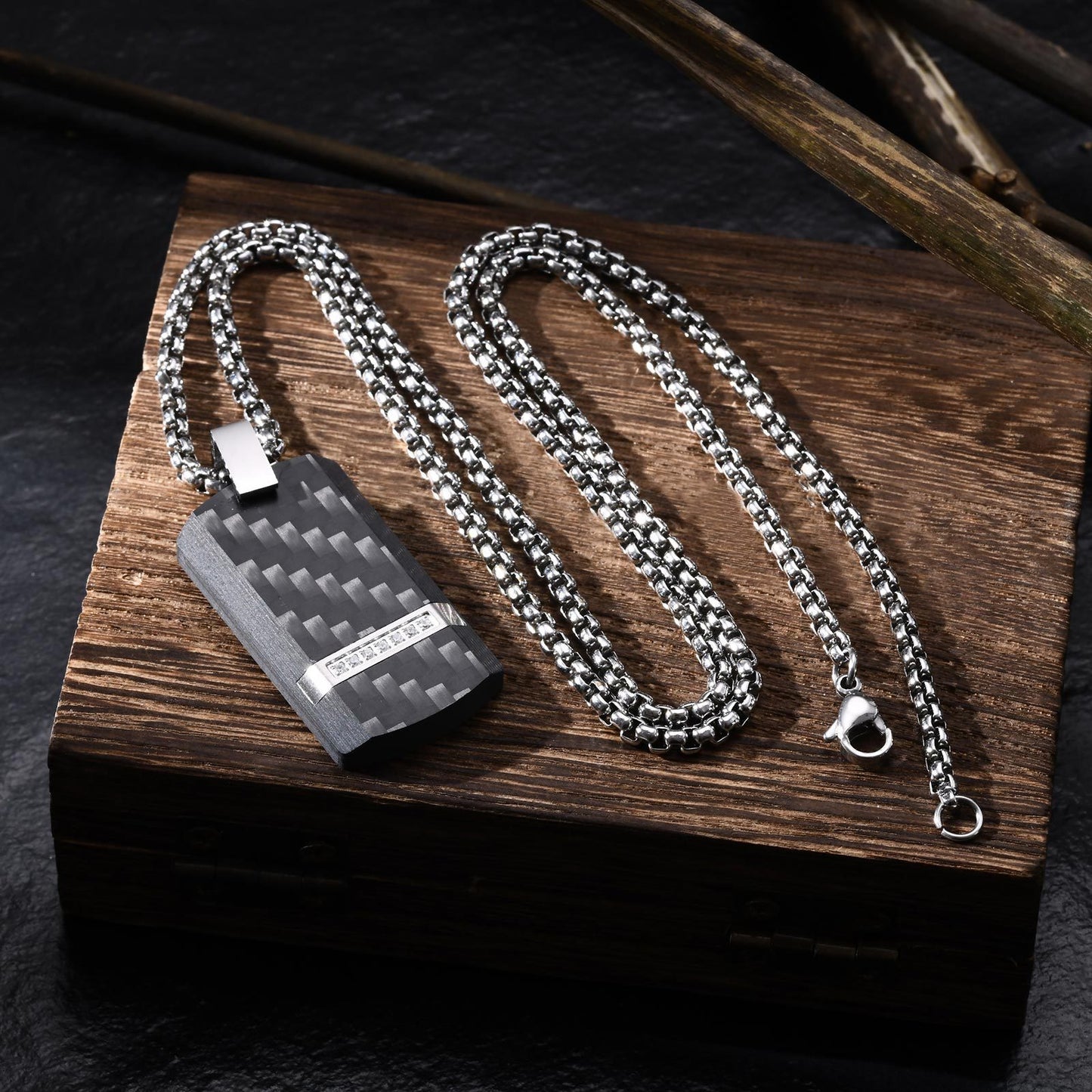 Mens Titanium Steel Carbon Fiber Military Dog Tag Blank Pendant Necklace – view 6