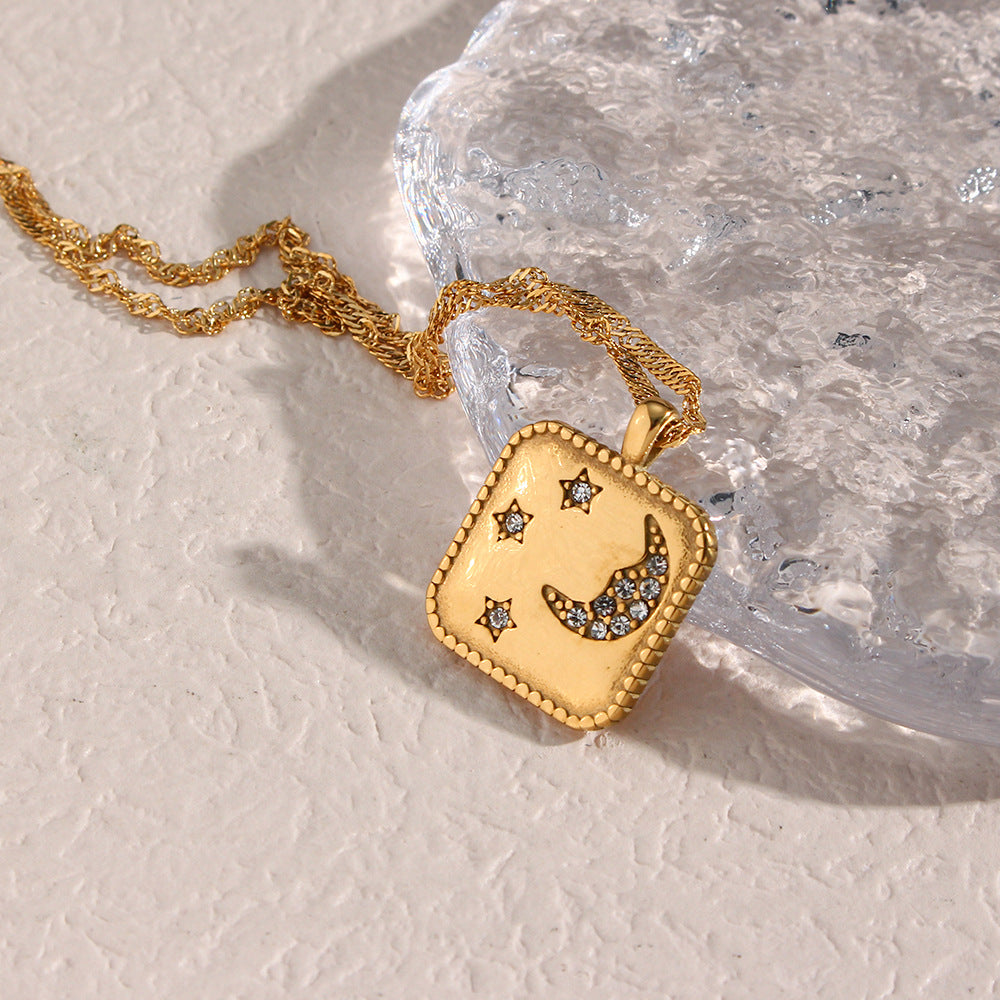 Titanium Steel Necklace 18K Gold Plating Square Tag – view 3