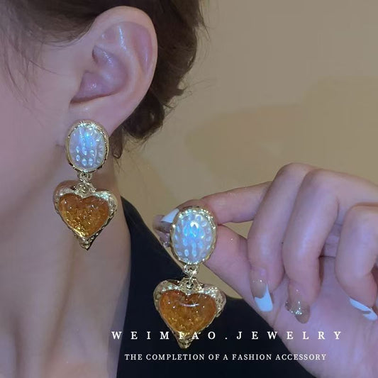 Vintage French Heart Drop Earrings – Imitation Pearl
