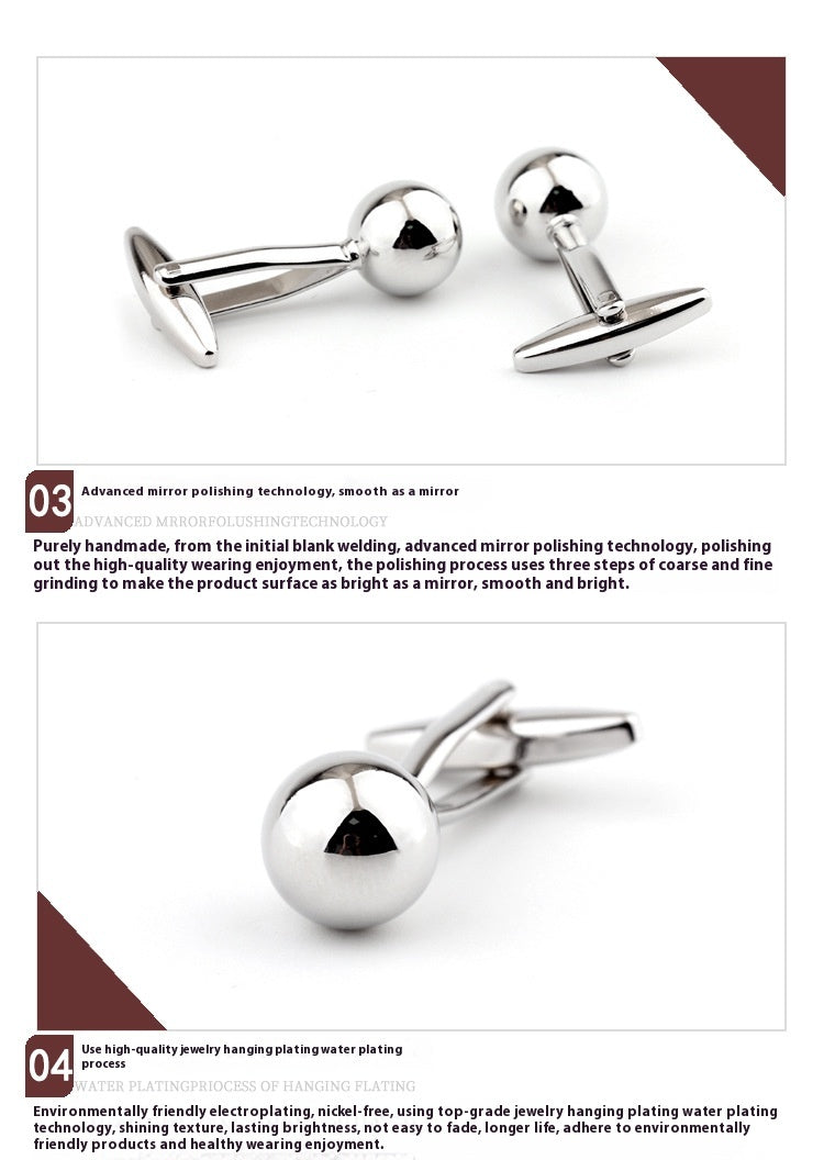 Silver Steel Ball Shape Metal Cufflinks French Shirt Men's Cufflink – view 9