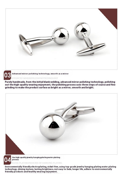 Silver Steel Ball Shape Metal Cufflinks French Shirt Men's Cufflink – view 9
