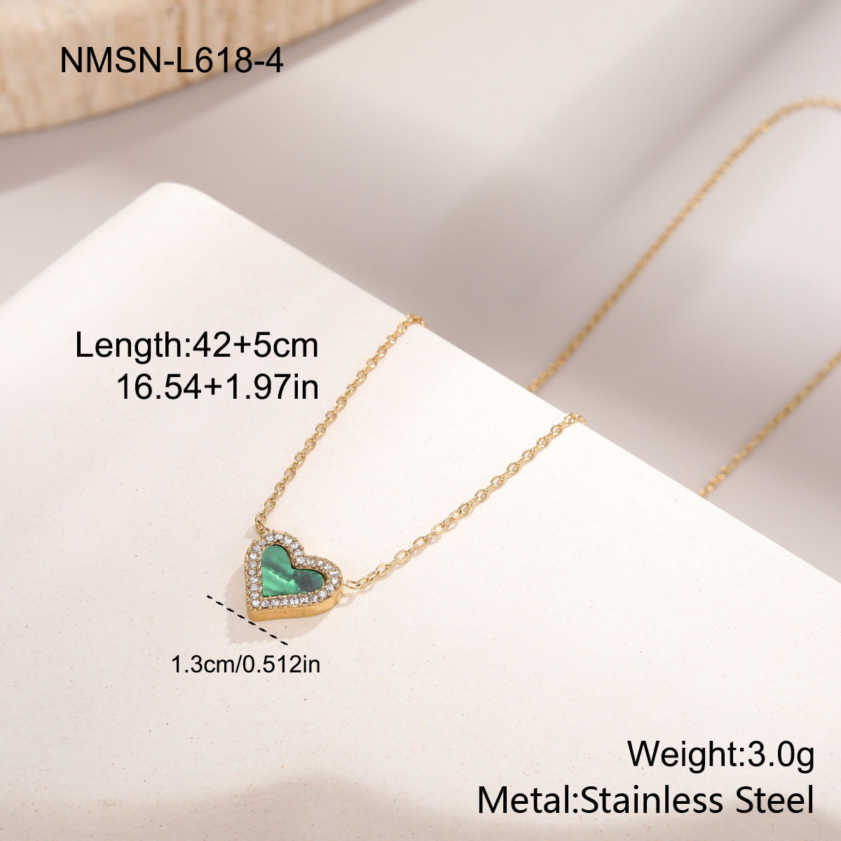 Heart Necklace – 18K Gold, Korean-Japanese Style – view 9