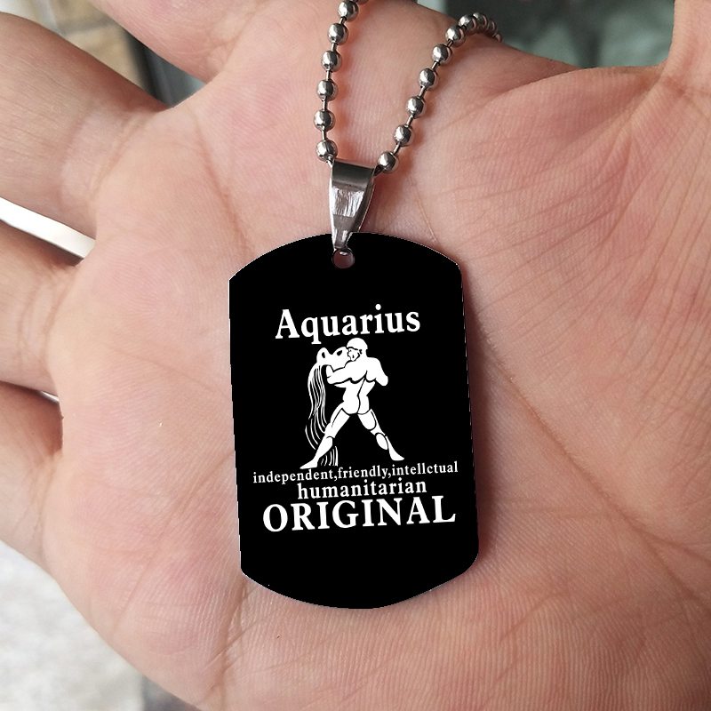 12 Constellation Black Stainless Steel Pendant Dog Army Tag Necklace