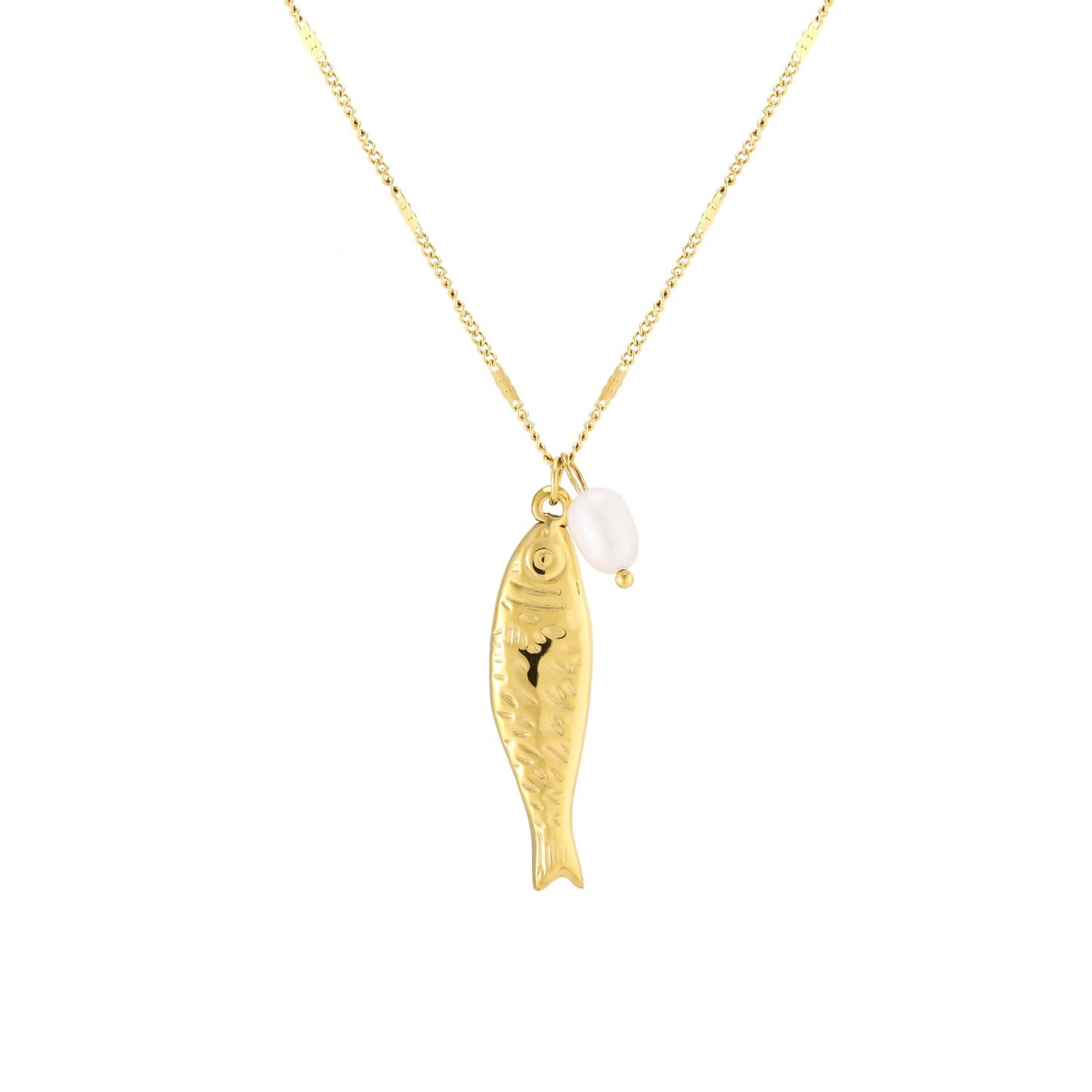Baroque Pearl Fish Pendant Necklace – 18K Gold Plated Steel – view 5