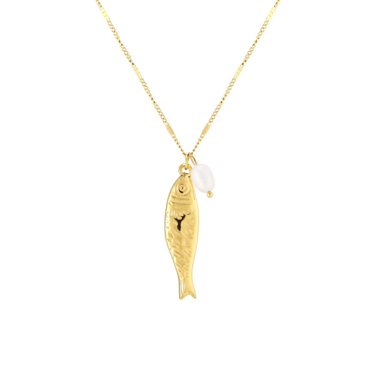 Baroque Pearl Fish Pendant Necklace – 18K Gold Plated Steel – view 5