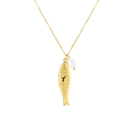 Baroque Pearl Fish Pendant Necklace – 18K Gold Plated Steel – view 5