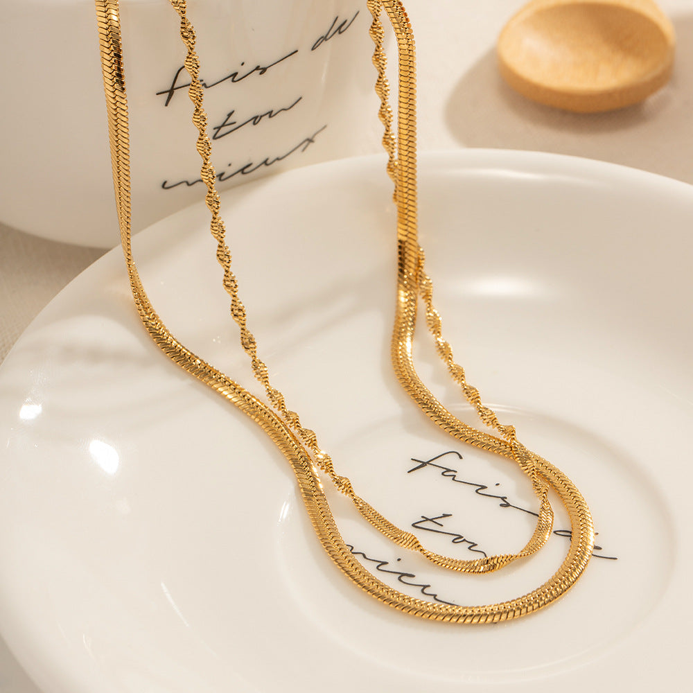 18K Gold Stainless Steel Double Twisted Chain Necklace – view 3