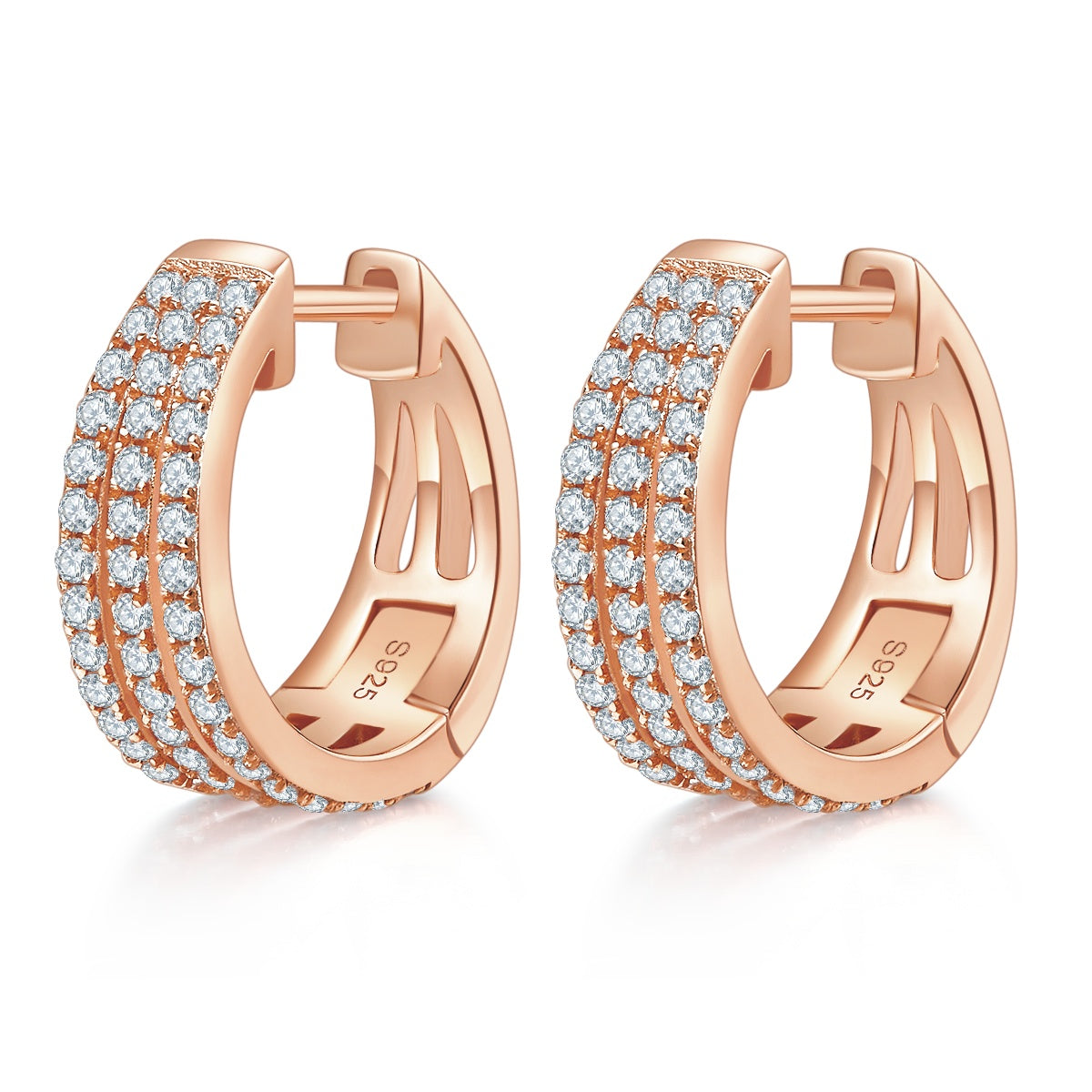 Triple Row Moissanite Huggie Hoops 17mm – S925 Platinum – view 3