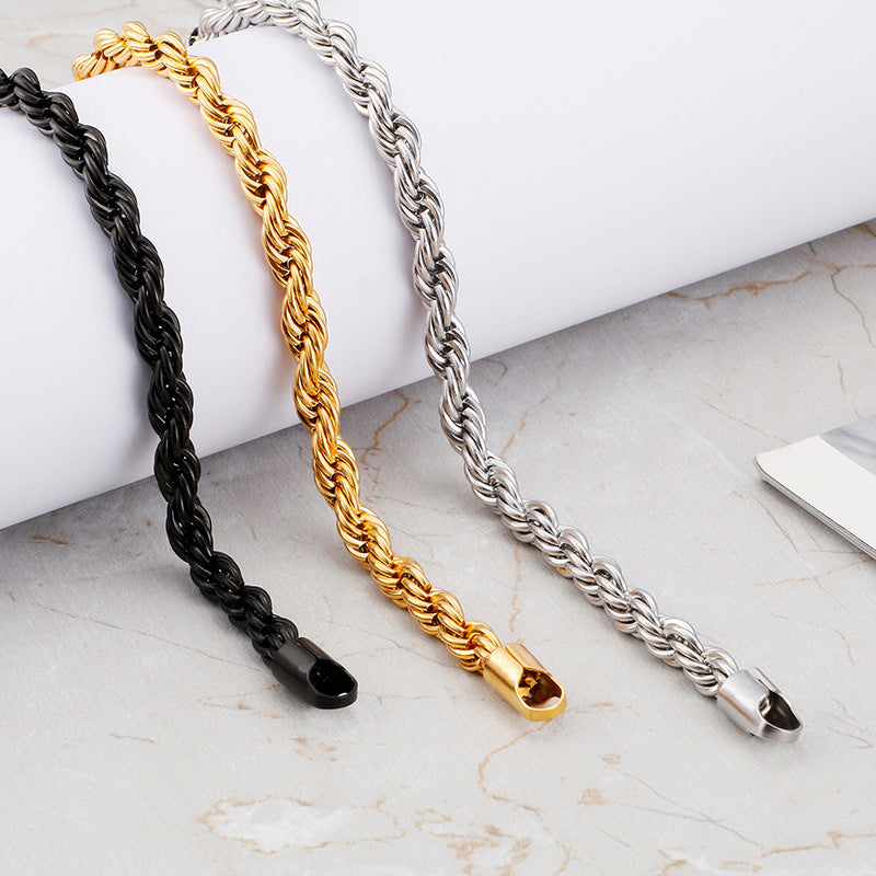 Gold Double Color Twist Chain Stainless Steel Bracelet For Men And Women – view 7