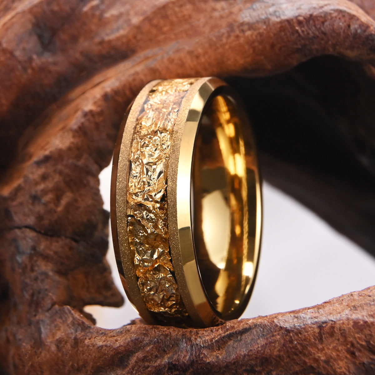 8mm Tungsten Steel Gold Sandblasting Electric Gold Ring – view 3