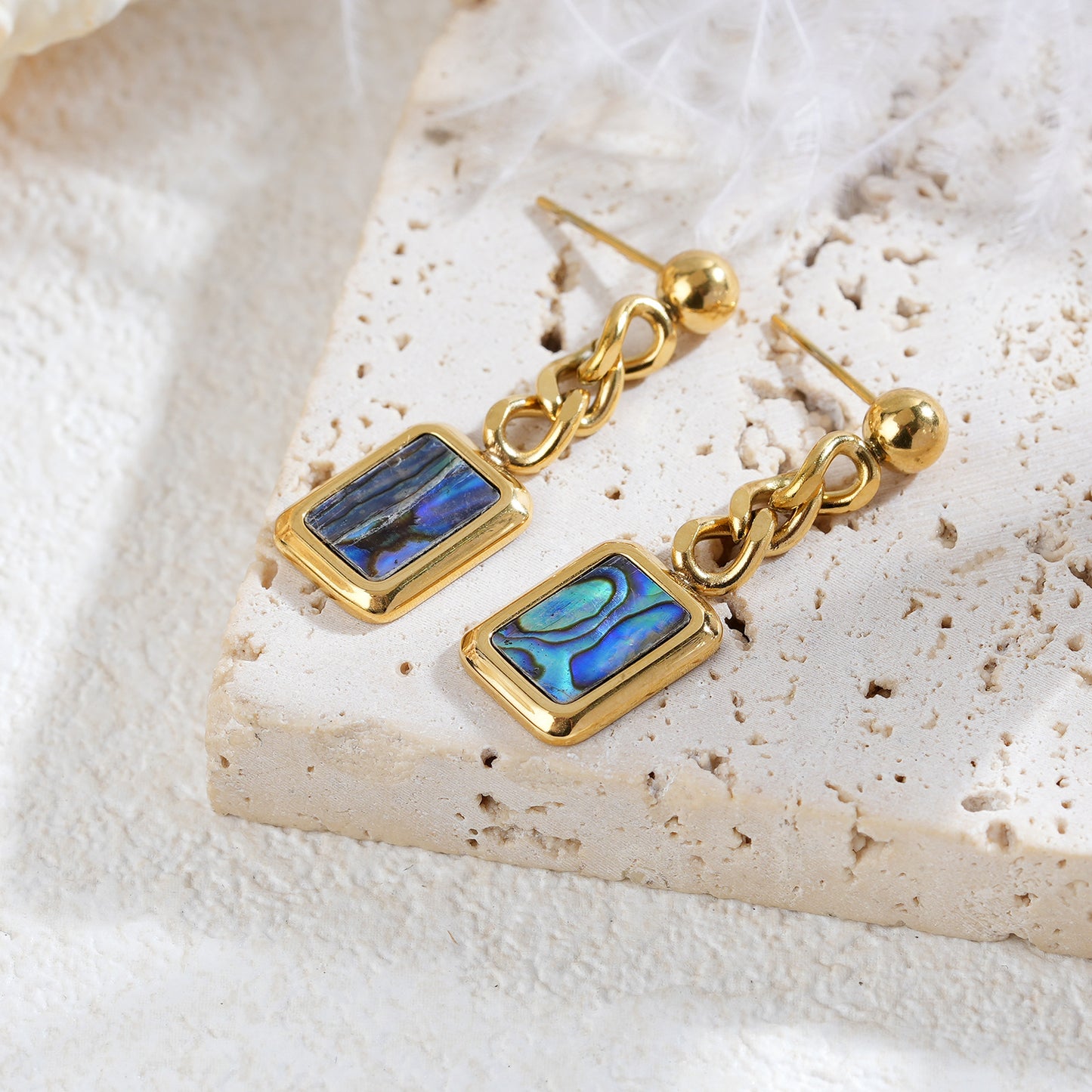 Affordable Luxury Abalone Shell Shaped Earrings With A Chain – view 5