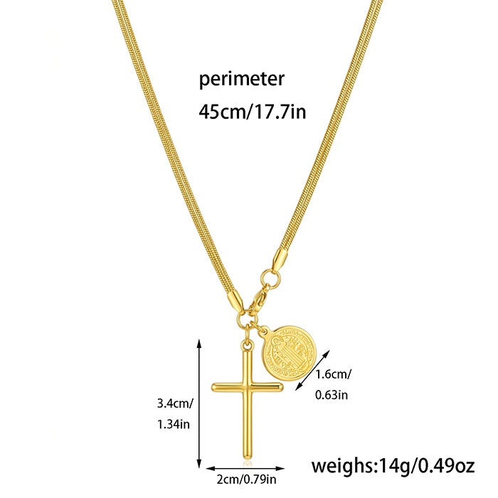 St Benedict Medal Cross Necklace – 18K Gold Plated Steel – view 2
