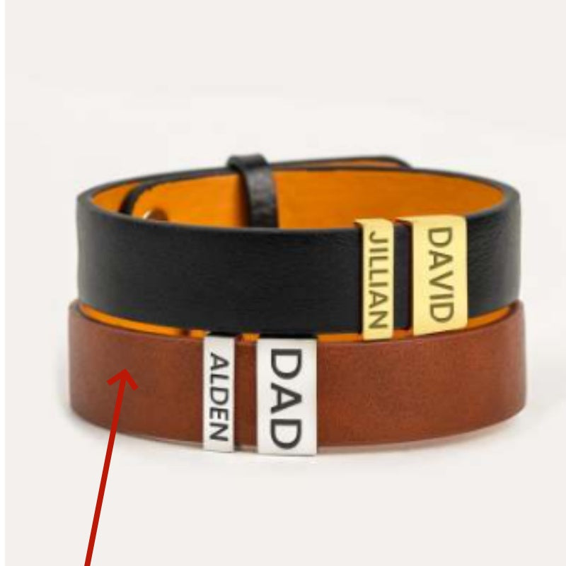 Simple Leather Stainless Steel Engraved Bracelet – view 7