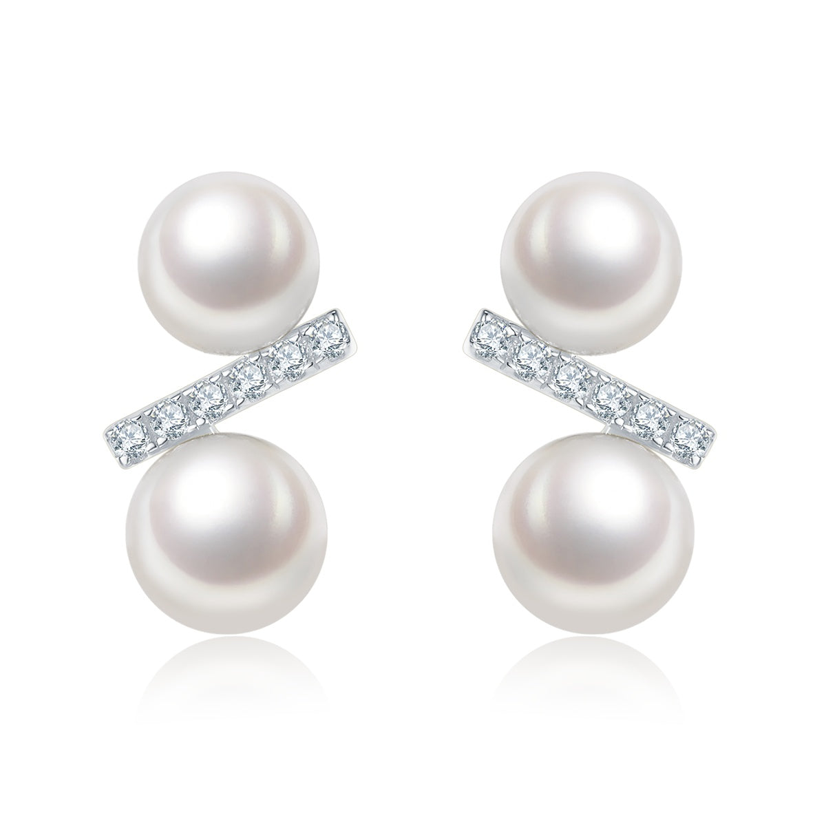 Freshwater Pearl Bar Stud Earrings – S925 Platinum Plated – view 2