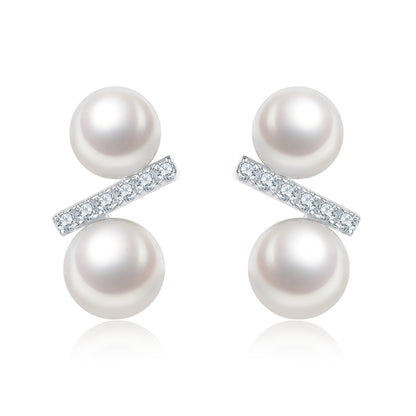 Freshwater pearl bar stud earrings in plated finish – view 2