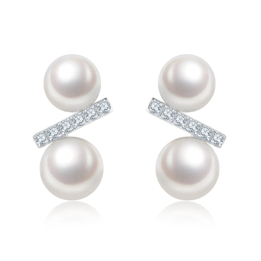 Freshwater pearl bar stud earrings in plated finish – view 2