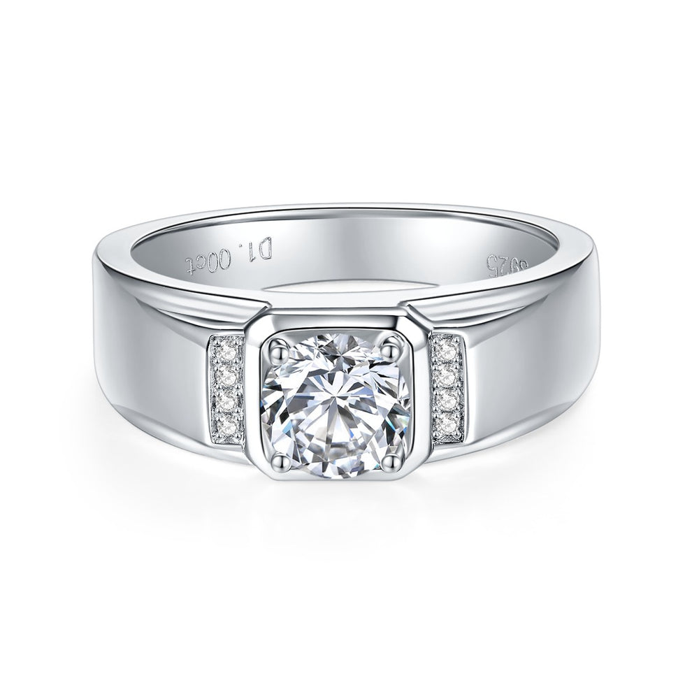 1 Carat Moissanite Men's Ring – S925 Silver, Platinum Plated – view 2