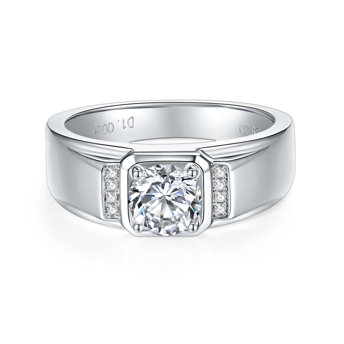 1 Carat Moissanite Men's Ring – S925 Silver, Platinum Plated – view 2