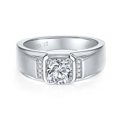 1 Carat Moissanite Men's Ring – S925 Silver, Platinum Plated – view 2