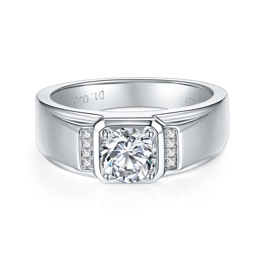 1 Carat Moissanite Men's Ring – S925 Silver, Platinum Plated – view 2