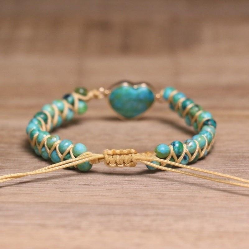Seven-Chakra Stone Wrap Bracelet With Heart-Shaped Natural Stones – view 2