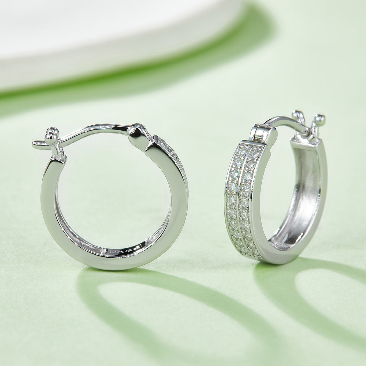 Double Row Moissanite Hoop Earrings 16mm – S925 Platinum – view 4