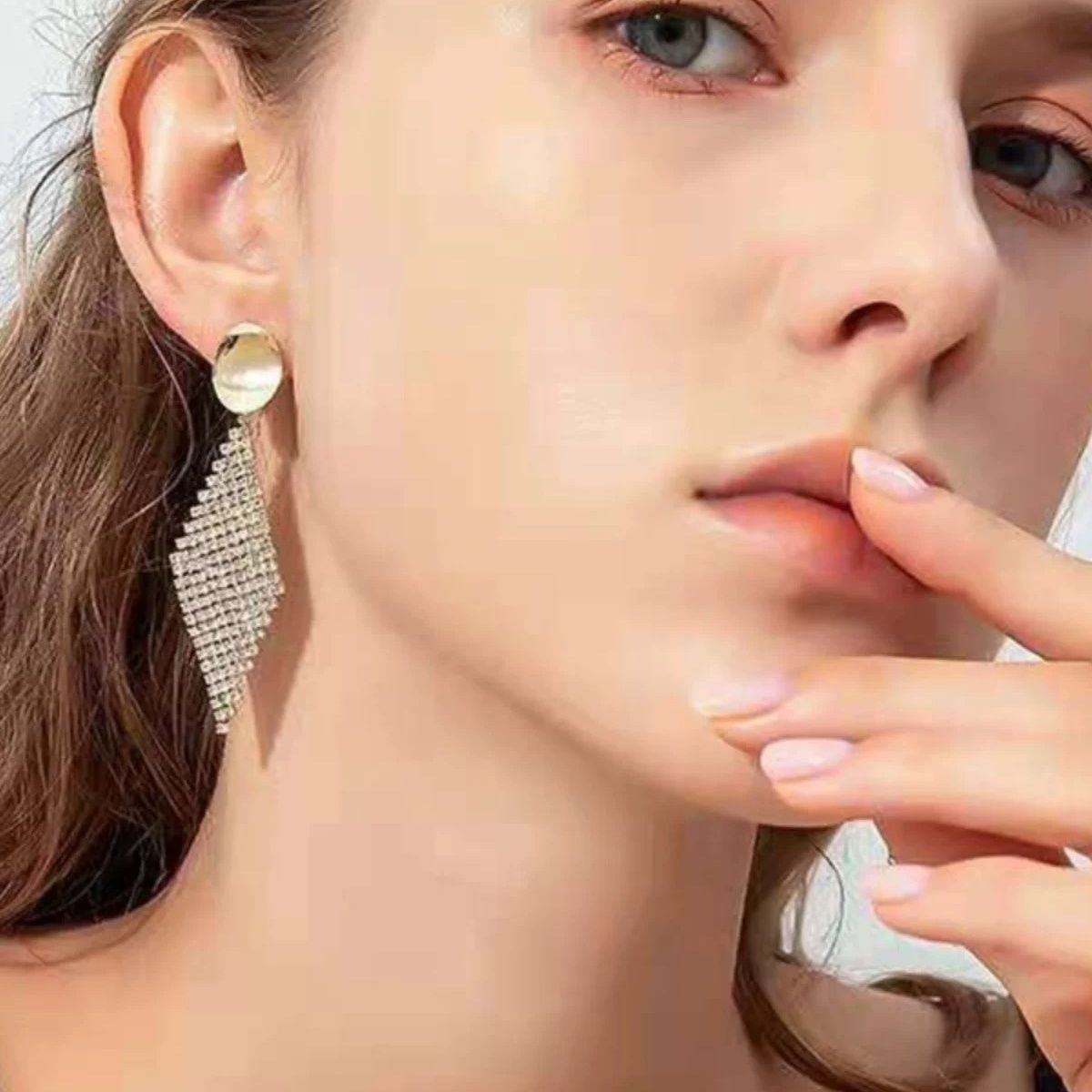 Rhinestone Pave Rhombus Statement Earrings – view 3