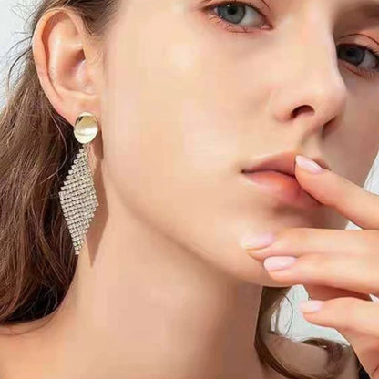 Rhinestone Pave Rhombus Statement Earrings – view 3