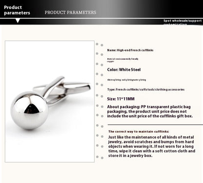 Silver Steel Ball Shape Metal Cufflinks French Shirt Men's Cufflink – view 7