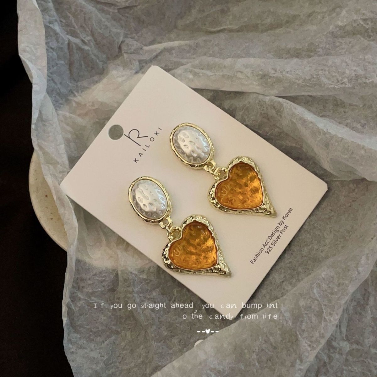Vintage French Heart Drop Earrings – Imitation Pearl – view 3