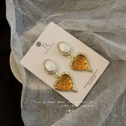 Vintage French Heart Drop Earrings – Imitation Pearl – view 3