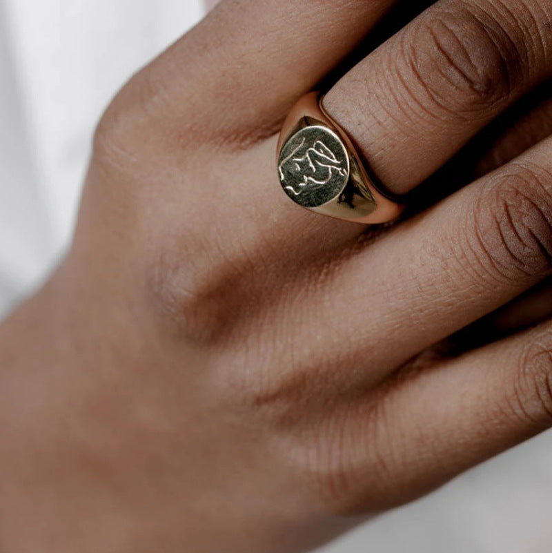 Signet Ring Design Gold Titanium Steel Gold Plated – view 6