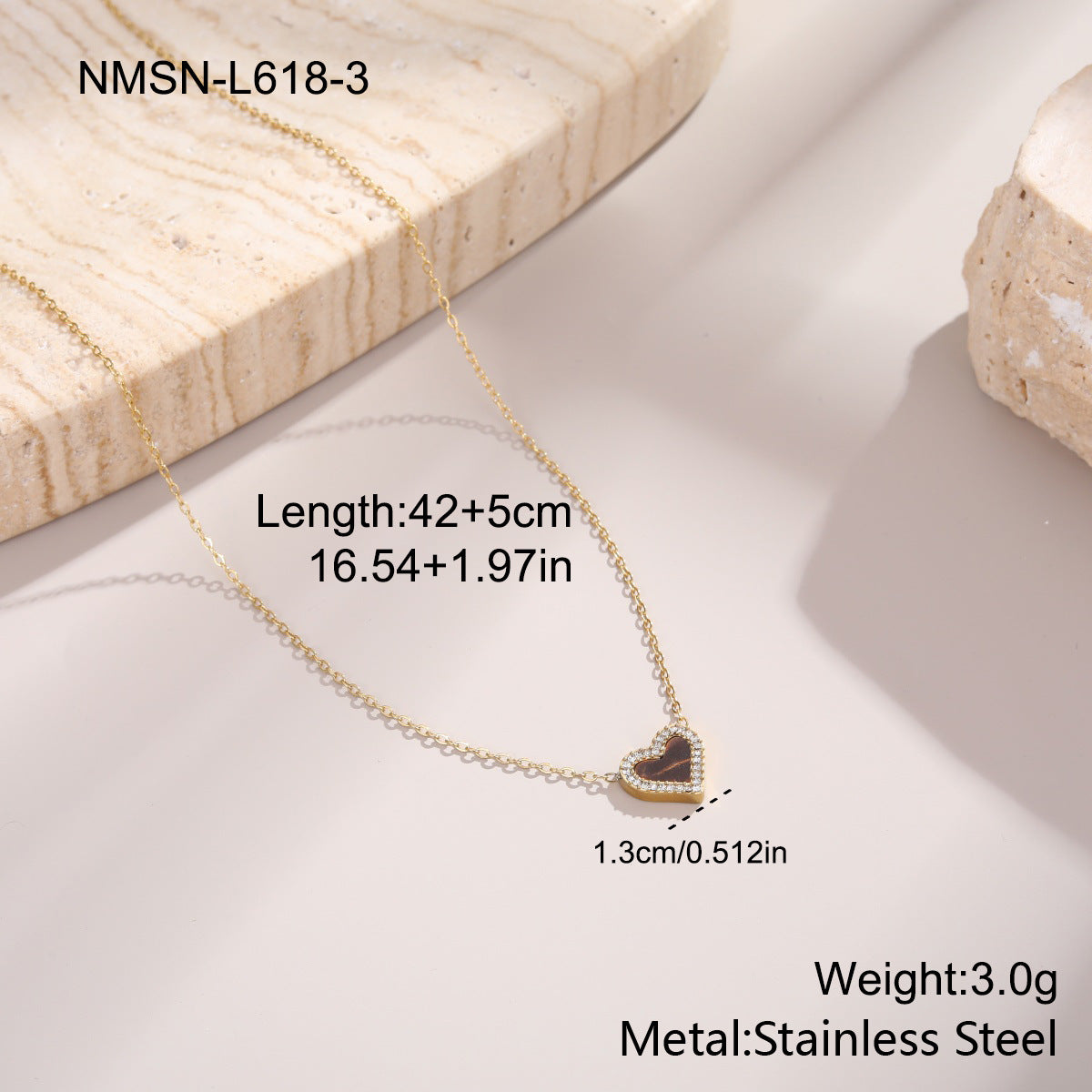Heart Necklace – 18K Gold, Korean-Japanese Style – view 8