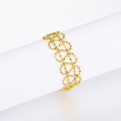 Hollow beaded adjustable ring in plated finish – view 2