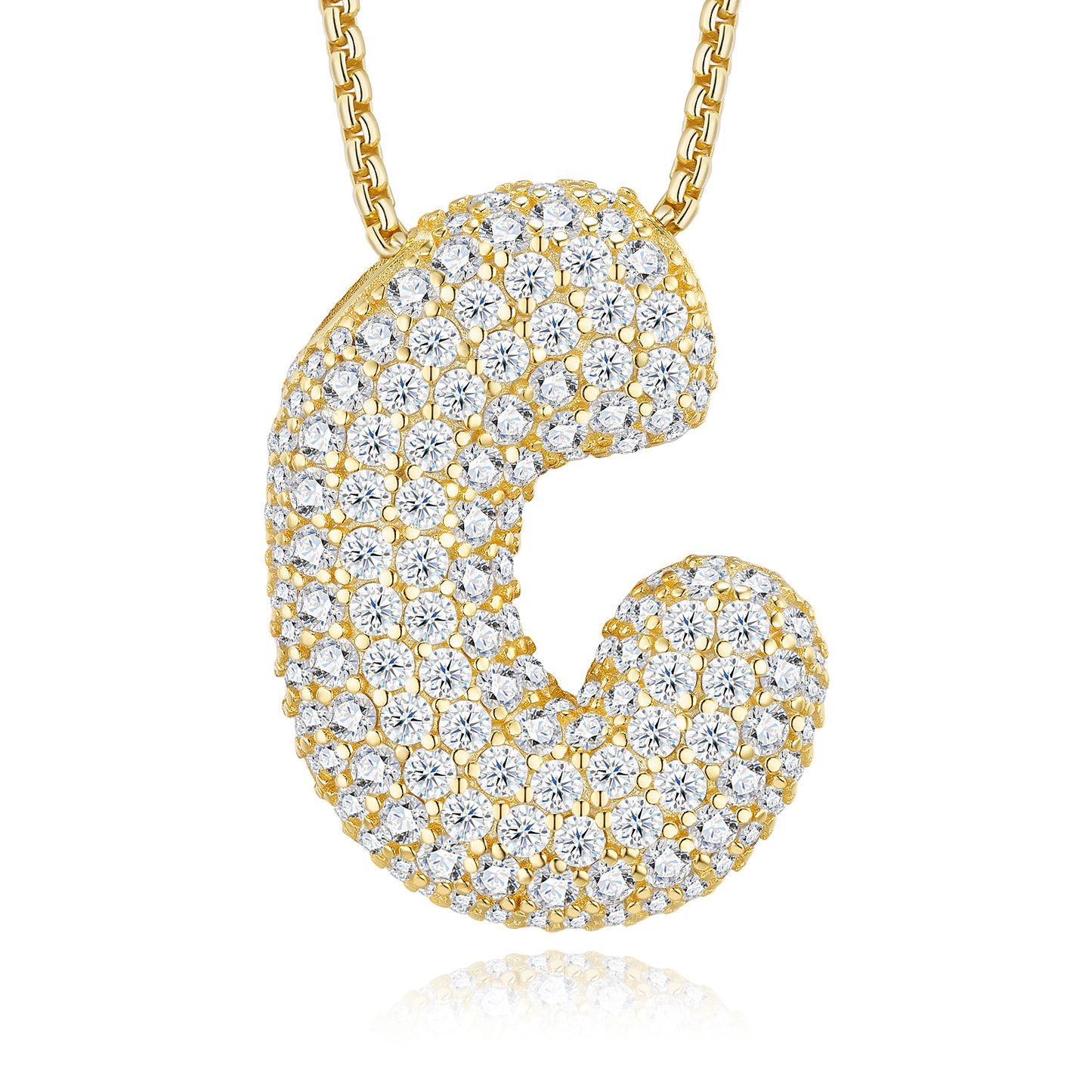 Bubble Letter Initial Necklace 12.13g – S925 Gold, Moissanite A-Z