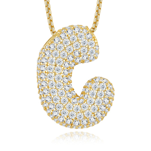 Bubble Letter Initial Necklace 12.13g – S925 Gold, Moissanite A-Z