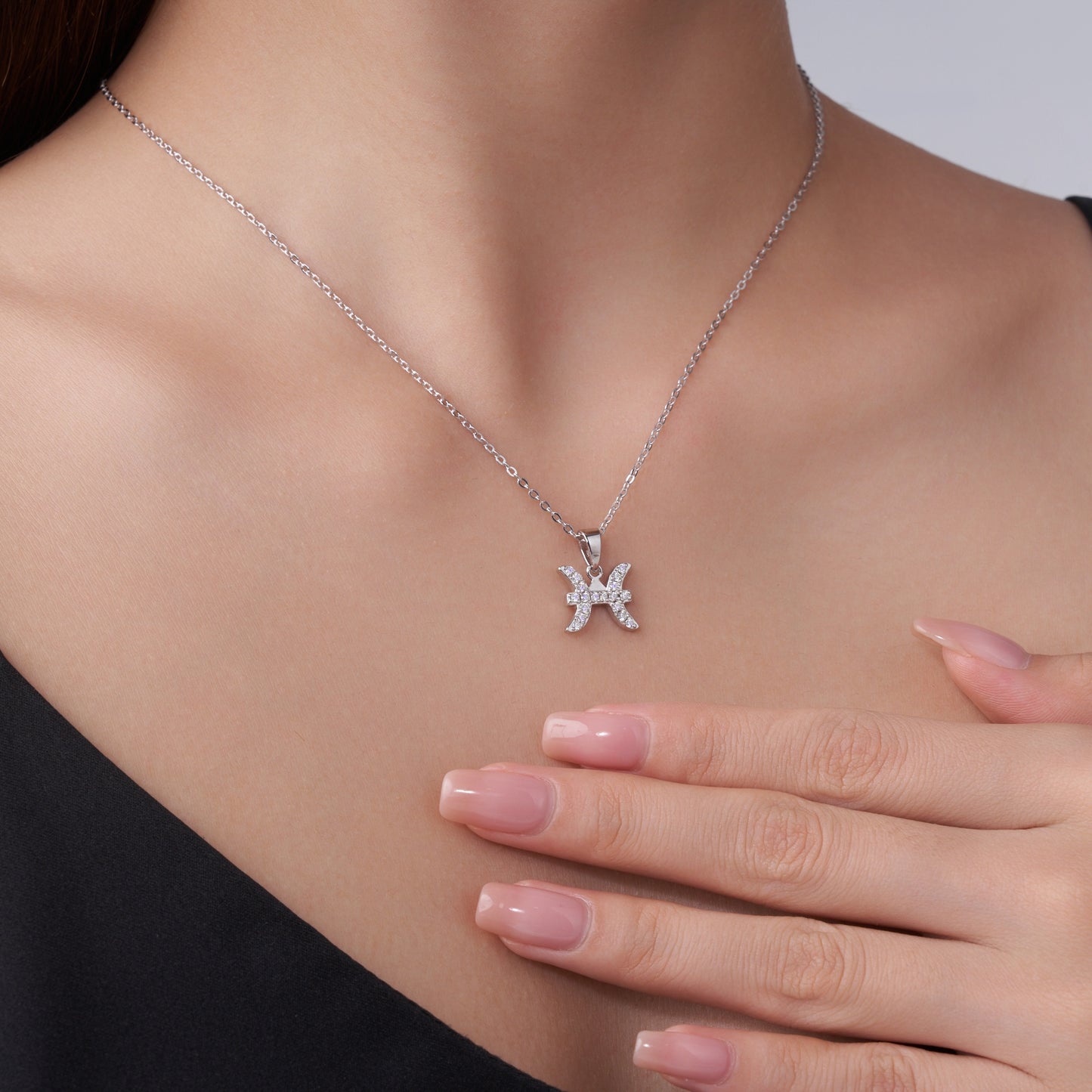 Pisces Moissanite Zodiac Necklace – S925 Platinum Plated – view 3