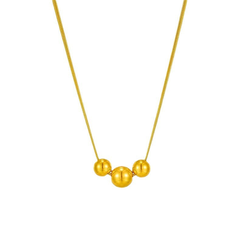 18K Gold Titanium Steel Metal Ball Necklace Vintage – view 5