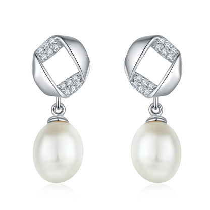 Freshwater pearl pavé dangle earrings with platinum-plated finish