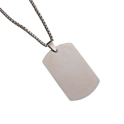 High polished stainless steel dog tag necklace – silver on white background