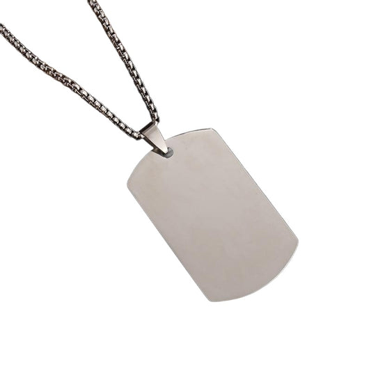 High polished stainless steel dog tag necklace – silver on white background