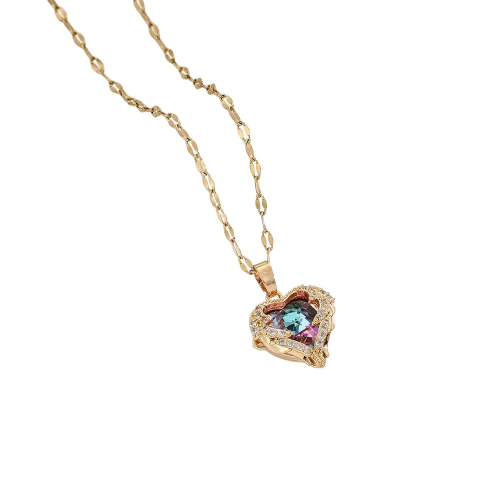 Colourful ocean heart pendant necklace – Design A on white background