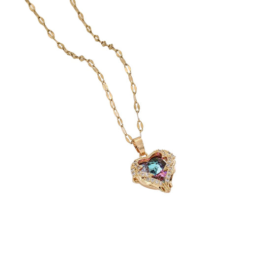 Colourful ocean heart pendant necklace – Design A on white background