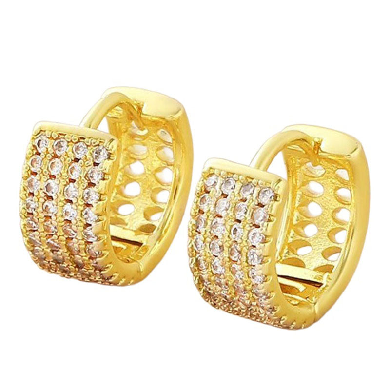 Gold zircon wide hoop earrings – Style 1 on white background